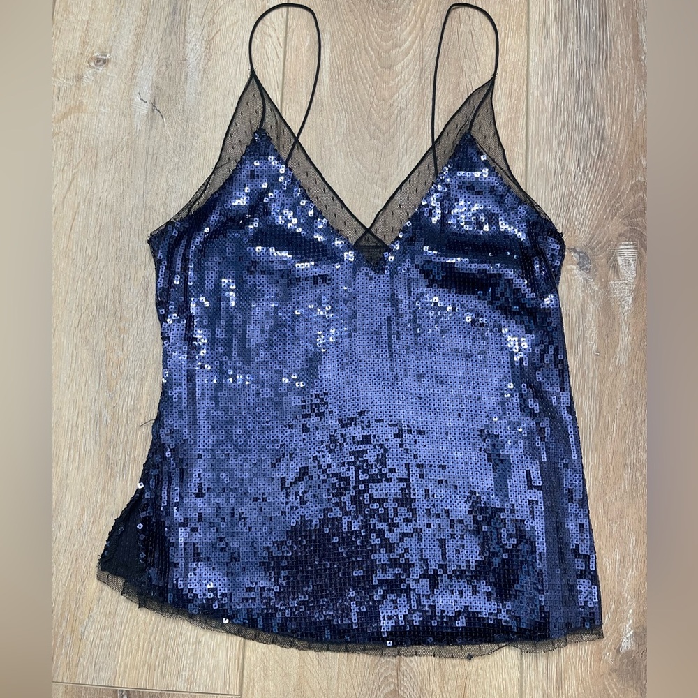 Free People Blue Sequin Tank Top